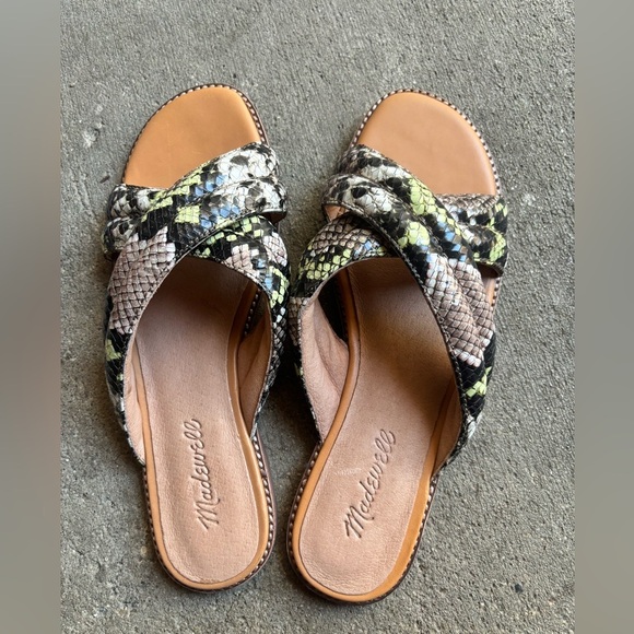 Madewell Black and Green Leather Slide Sandals New without Box Women’s 8.5 - Picture 4 of 5